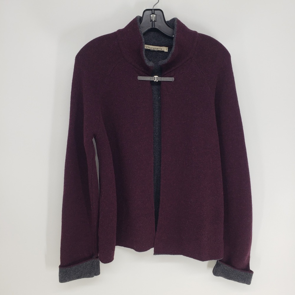 Chiaramente Wool Blend Toggle Cardigan Sweater Women Large Purple Made in Italy